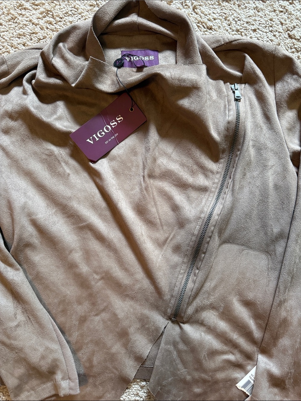 VIGOSS Taupe Cropped Asymmetrical Zip Jacket - Picture 2 of 4
